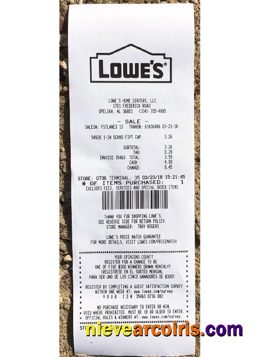 USA Lowe's payment receipt